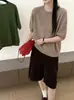 26 Outono Novo Estilo Blusa Estilo Coreano Elegante Cashmere Cor Sólida Fio Tricô Gola Redonda Manga Curta Casual Versátil Suéter Feminino