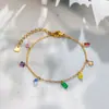 Pulseira de Aço Inoxidável Jade Diamante Colorido Estilo Coreano, Joia de Jade Feminina Elegante e Sofisticada, Pulseira de Aço Titânio em Estoque