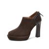 Zapatos de tacón alto con plataforma retro, boca profunda, punta redonda, fondo grueso, tacón grueso, primavera y otoño 2023, versátiles, color marrón, 10 cm
