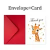 Cartão de Agradecimento Transfronteiriço 1 Peça/Conjunto, Cartão de Mensagem de Texto com Animal Africano de Desenho Animado, Dobrável com Envelope