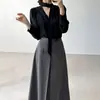 Los tamaños se han actualizado. Conjunto de top chic coreano estilo francés con cuello en V y cintas + falda plisada de cintura alta para mujer