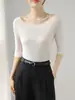 [Mezcla de seda Tencel] Diseño de 25 años, cuello de espiga, ultradelgado, manga corta, moda de verano, top de punto