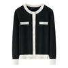 Cárdigan Tejido Liso de Contraste de 12 Agujas Estilo Tweed Cuello Redondo Nuevo Casual Urbano Hombro Derecho Cachemira Pura Suéter de Mujer