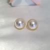 Pendientes de plata s925 con aguja, estilo retro, redondos y grandes de perla, estilo Hong Kong, sencillos y elegantes, con temperamento, para mujer.