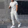 Traje de Ropa para Hombre Transfronterizo Europeo y Americano 2025 Verano Color Puro Casual Cuello Redondo Manga Corta Camiseta para Hombre Pantalón Conjunto de Dos Piezas para Hombre