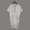 Chal de encaje calado transfronterizo ligero transpirable bufanda de seda monocolor para mujer transpirable cuello en V todo partido borla encaje prenda exterior