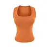 Regata Sexy de Alça Fina Estilo Europeu e Americano em Onze Cores, Verão com Decote Quadrado, Expondo a Clavícula, com Bojos, Adequada para Usar Fora, Camiseta Longa Fitness