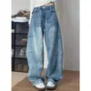 Jeans de Trabajo de Pierna Ancha Estilo Americano para Mujer, Nuevos de Primavera de Tiro Alto Holgados con Diseño Adelgazante Casual Pantalones Curvos de Largo Completo