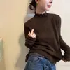 Suéter de Lã Tricotado com Gola Alta Franzida para Mulheres, Estilo Europeu 2025 Moda de Inverno Nova, Blusa Base Feminina Europeia, Tendência