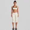 Conjunto de roupa de yoga transfronteiriço com lindo decote halter nas costas, top esportivo de cor contrastante, calça capri esportiva para corrida ao ar livre, conjunto de fitness
