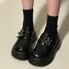 2026 Nuevos Mocasines de Mujer Estilo Británico, Zapatos Negros de Charol con Suela Gruesa para Aumentar la Altura con Doble Hebilla Metálica, Zapatos Pequeños de Cuero Versátiles con Suela Suave
