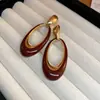 Pendientes Ovalados Geométricos con Corte de Gota de Aceite de Aguja Plateada, Pendientes Retro Elegantes Personalizados, Pendientes Sencillos de Gama Alta de Nicho