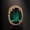 Anillo de Moda Transfronteriza Europea y Americana con Incrustaciones de Esmeralda y Pedrería Anillo Ovalado Ajustable Nuevo para Damas