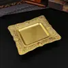 Bandeja Dorada en Relieve de Lujo Ligero para Fruta, Bocadillos, Pastel, Plato Decorativo, Plato Cuadrado de Flor de Pavo Real para Fruta al por Mayor