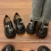 Sapatos femininos de couro estilo universitário, com salto grosso preto e sola grossa, novos para o outono de 2006, mocassins redondos versáteis estilo JK japonês