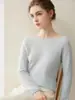 Suéter de cachemira 100% pura para mujer, hombros descubiertos, manga larga, hombros caídos, jersey cálido, color liso, capa base casual para otoño e invierno
