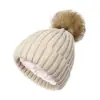 Gorro de Punto Suave para Adultos Transfronterizo, Gorro sin Visera Invertido, Gorro de Bola de Pelo Forrado de Satén, Gorro de Punto Cálido sin Etiqueta