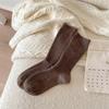 Meias Novas de Caxemira para Outono e Inverno Femininas Estilo Japonês Meias Vintage com Pinos Meias de Caxemira com Fio Felpudo Listradas Verticais Meias Médias de Cor Sólida Meias Femininas