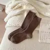 Calcetines de Cachemir Youjiaxiu Otoño e Invierno para Mujer, Calcetines Retro Japoneses de Doble Aguja, Calcetines Holgados de Rayas Verticales, Calcetines de Color Sólido de Media Pantorrilla
