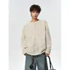 Nuevo diseño de camiseta de manga larga Henley de color arcoíris mixto para otoño, sentido del diseño, holgada, informal, suéter para hombre.