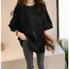 Camiseta de Manga Corta de Color Sólido para Mujer, Estilo Coreano, Corte Holgado, Tallas Grandes, Adelgazante, Largo Medio, Manga Media de Estudiante, Top Oversize para Verano