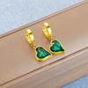 Aretes Retro Franceses Esmeralda de Alta Gama para Mujer Exquisitos Combinables Cristal de Amor Oro Acero Inoxidable Nuevos Aretes