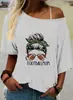 E-commerce transfronteiriço Amazon nova camiseta feminina larga com estampa de mãe de jogador de futebol, gola larga, ombro a ombro, solta