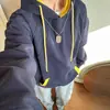 Sudadera con capucha casual de bloqueo de color retro americano para hombres y mujeres, top holgado oversize de moda para primavera y otoño