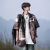 Camisa de Manga Curta Pintura a Tinta Estilo Chinês Masculina de Verão High-End Menino Bonito Solta Casual Camisa Jaqueta com Lapela