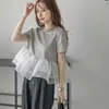 En stock Verano 2026 Exportación transfronteriza a Japón Rakuten Amazon Empalme de malla Dobladillo abullonado Camiseta de manga corta