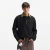 Camiseta texturizada de fábrica transfronteriza para hombres y mujeres, estilo americano de otoño, corte limpio, cuello Henry, manga larga, camiseta básica