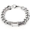 Pulseira masculina de aço inoxidável com caveira dominante, corrente cubana de aço titânio, aço fundido, corrente de quatro faces, joia