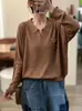 Otoño 2026 Nuevo Hilo de Algodón Cuello Solapa Estilo Coreano Retro Holgado Sencillo Versátil Casual Top Tejer Suéter Mujer