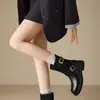 Botas retrô color block de cano médio para mulheres, nova coleção outono/inverno 2026, salto grosso, efeito emagrecedor, botas de salto bloco, estilo cavaleiro, forradas com fleece, botas Martin