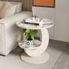Directo del fabricante: Mesa auxiliar moderna y sencilla de roca sinterizada para sala de estar y balcón, mesa redonda pequeña de doble capa, mesa auxiliar para sofá