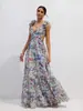 2026 Nuevo Vestido Sexy Transfronterizo Estampado con Tirantes Finos Hombros Descubiertos Atado con Lazo Volantes Estilo Vacaciones Ceñido a la Cintura
