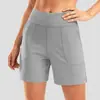 Calça de Cinco Pontos Solta de Bolso Fina de Verão Shorts para Corrida e Fitness Calça de Yoga de Cintura Alta Nu Calça de Comprimento Médio Calça para Ciclismo