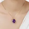 Versión coreana de colgante de amatista natural de 7 quilates chapado en oro de 18 quilates, colgante de diamante en forma de corazón, colgante de gema viva con trémolo