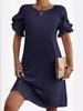 Vestido de verão feminino 2024, manga curta, linha A, mini, casual, gola redonda, reto, praia, férias, vestido com bolso