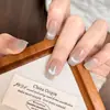 Novas Unhas Artificiais Wearable Cor Nude Transparente Gelo com Contas de Vidro para Nail Art Olho de Gato Primavera e Verão, Elegantes e Versáteis, Efeito Iluminador, Unhas Wearable Feitas à Mão