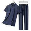Traje de papá Verano Delgado Manga corta Elástico Ropa de seda de hielo fresca para hombres de mediana edad Conjunto casual deportivo de dos piezas para hombre