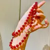 8Mm7A Collar de Ágata Calcedonia Roja Natural Transparente como el Hielo Cadena para Suéter Fidelidad Soporta Reinspección