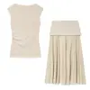 Traje Corto Casual de Chaleco + Falda de Estilo Europeo y Americano Nuevo de Primavera, Puro Deseo, Sexy, Cintura Fruncida, Aspecto Adelgazante