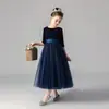Vestido infantil Vestido de princesa fio fofo de menina vestido para dama de honra anfitriã apresentação de piano estilo ocidental desfile passarela manga longa Novo