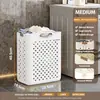 Cesto de Roupa Suja Dobrável com Rodas, Cesto de Roupa Ventilado de Grande Capacidade, Organizador de Roupas que Economiza Espaço para Casa, Branco/Creme