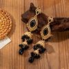 Pendientes de Campana Lujosos con Incrustaciones de Piedras Preciosas Grandes, Estilo Largo, Diseño Creativo de Estilo Étnico, Pendientes Elegantes de Aleación con Borla para Mujer