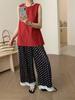 Diseño Francés Pantalones Dulces de Moda 2025 Verano Nuevo Cintura Alta Encaje Empalmado Lunares Pierna Ancha Pantalones Casuales