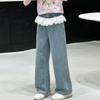 Pantalones vaqueros para niña, primavera 2025, nuevos pantalones casuales coreanos para niña, pantalones rectos combinables, pantalones anchos para niña
