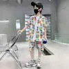 Trajes de Manga Corta para Niños de Primavera y Verano, Ropa de Verano Moderna Fresca y Guapa para Niños, Ropa para Niños, Camisas de Seda Helada, Conjunto de Dos Piezas