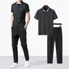 Comercio Exterior Casual Camiseta de Seda de Hielo Estilo Papá para Hombre Nueva Camisa Polo Versátil Transfronteriza de Manga Corta Conjunto Deportivo de Verano
